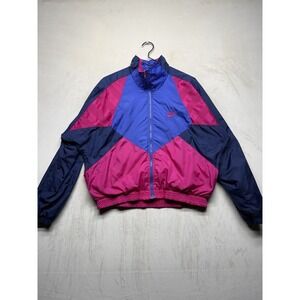 VTG 90s Nike Track Jacket Womens M Pink Navy Blue Colorblock Windbreaker Lined